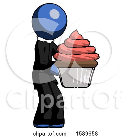 Blue Clergy Man Holding Large Cupcake Ready to Eat or Serve by Leo Blanchette