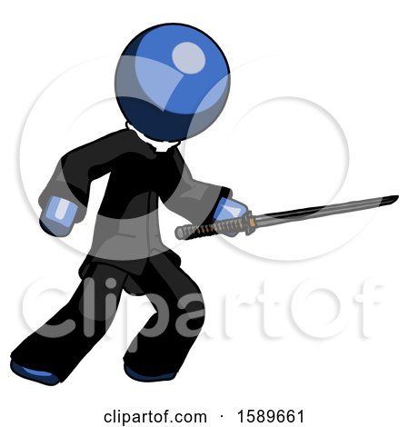 Blue Clergy Man Stabbing with Ninja Sword Katana by Leo Blanchette
