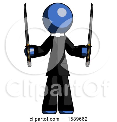 Blue Clergy Man Posing with Two Ninja Sword Katanas up by Leo Blanchette