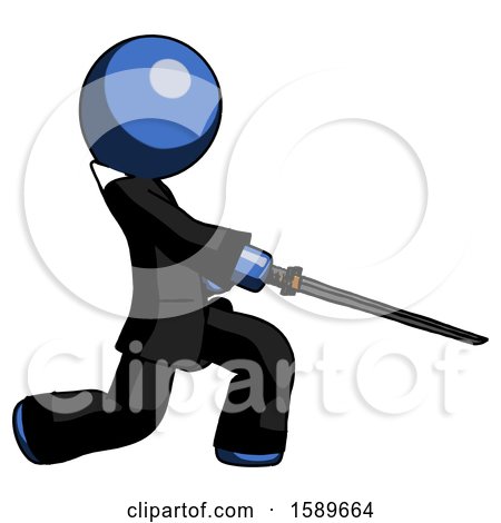 Blue Clergy Man with Ninja Sword Katana Slicing or Striking Something by Leo Blanchette