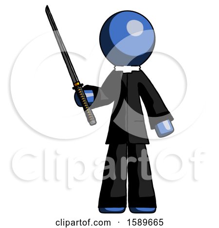 Blue Clergy Man Standing up with Ninja Sword Katana by Leo Blanchette