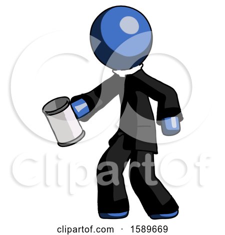 Blue Clergy Man Begger Holding Can Begging or Asking for Charity Facing Left by Leo Blanchette