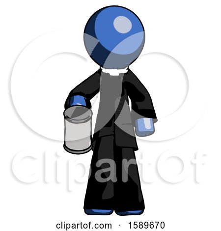 Blue Clergy Man Begger Holding Can Begging or Asking for Charity by Leo Blanchette