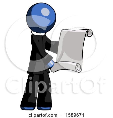 Blue Clergy Man Holding Blueprints or Scroll by Leo Blanchette
