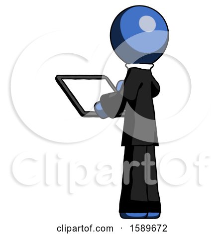 Blue Clergy Man Looking at Tablet Device Computer with Back to Viewer by Leo Blanchette