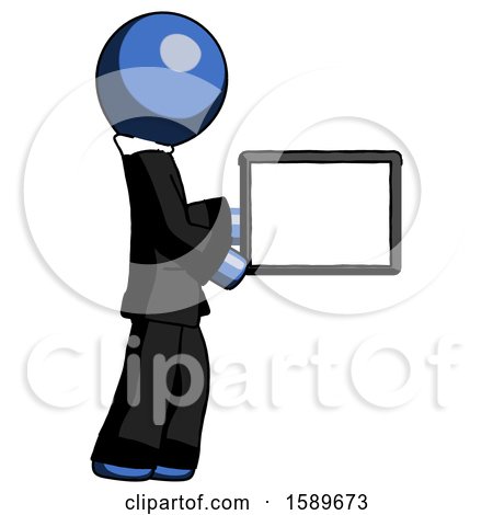 Blue Clergy Man Show Tablet Device Computer to Viewer, Blank Area by Leo Blanchette