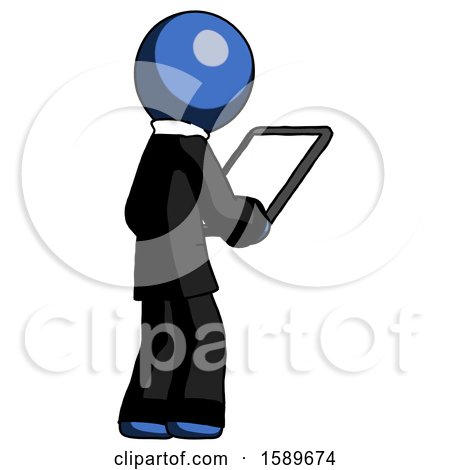 Blue Clergy Man Looking at Tablet Device Computer Facing Away by Leo Blanchette