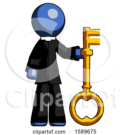 Blue Clergy Man Holding Key Made of Gold by Leo Blanchette