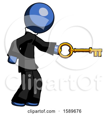 Blue Clergy Man with Big Key of Gold Opening Something by Leo Blanchette