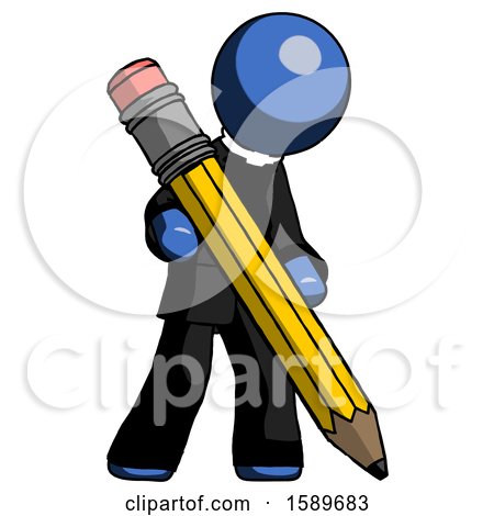 Blue Clergy Man Writing with Large Pencil by Leo Blanchette