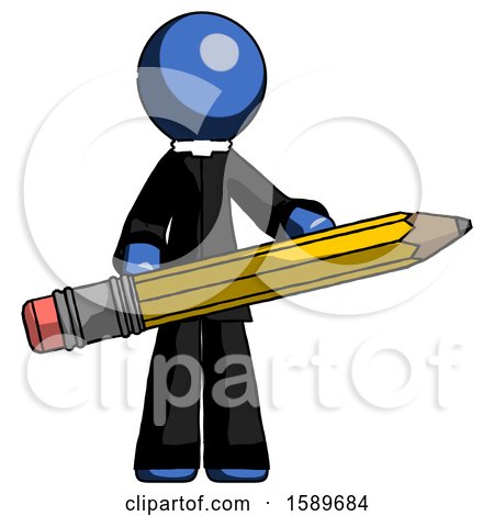 Blue Clergy Man Writer or Blogger Holding Large Pencil by Leo Blanchette