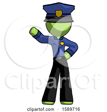 Green Police Man Waving Right Arm with Hand on Hip by Leo Blanchette