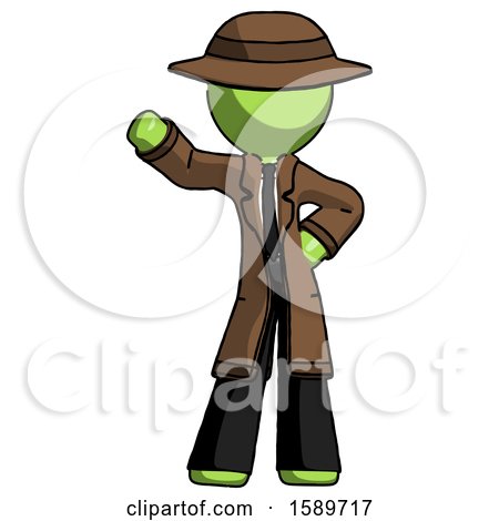 Green Detective Man Waving Right Arm with Hand on Hip by Leo Blanchette