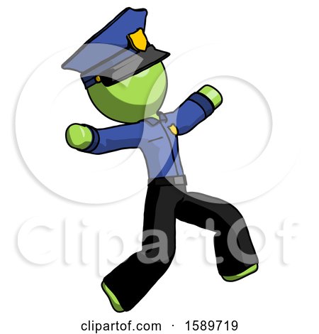 Green Police Man Running Away in Hysterical Panic Direction Right by Leo Blanchette