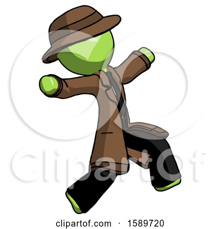 Green Detective Man Running Away in Hysterical Panic Direction Right by Leo Blanchette