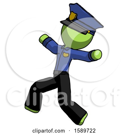 Green Police Man Running Away in Hysterical Panic Direction Left by Leo Blanchette