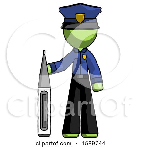 Green Police Man Standing with Large Thermometer by Leo Blanchette