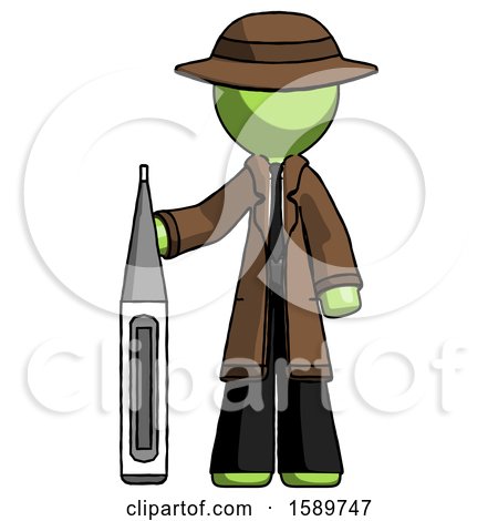 Green Detective Man Standing with Large Thermometer by Leo Blanchette