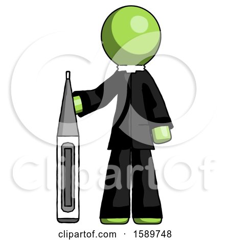 Green Clergy Man Standing with Large Thermometer by Leo Blanchette