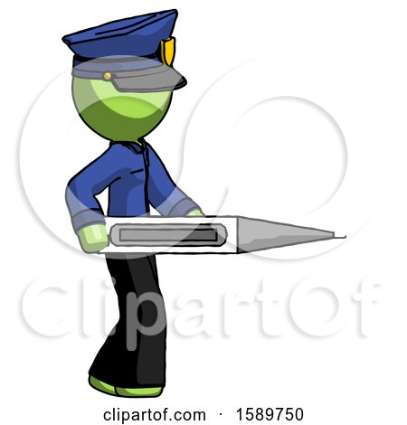 Green Police Man Walking with Large Thermometer by Leo Blanchette