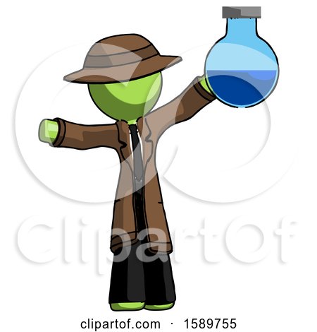 Green Detective Man Holding Large Round Flask or Beaker by Leo Blanchette