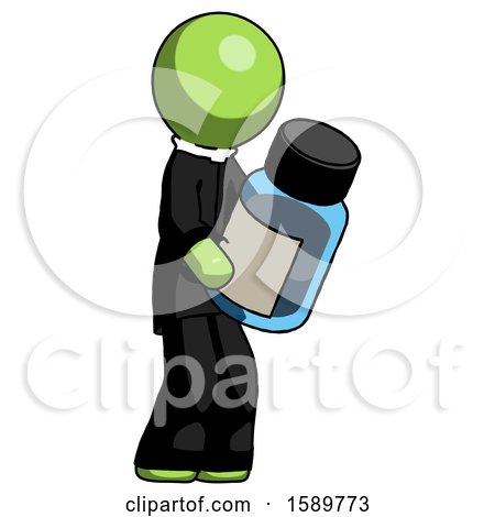 Green Clergy Man Holding Glass Medicine Bottle by Leo Blanchette