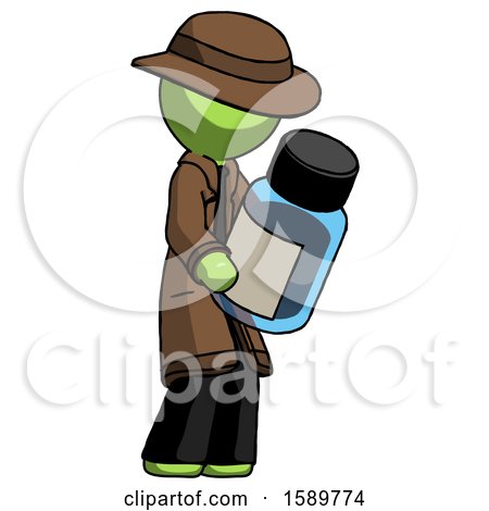 Green Detective Man Holding Glass Medicine Bottle by Leo Blanchette