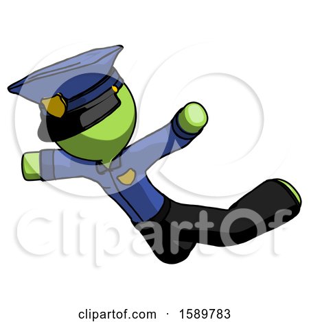 Green Police Man Skydiving or Falling to Death by Leo Blanchette