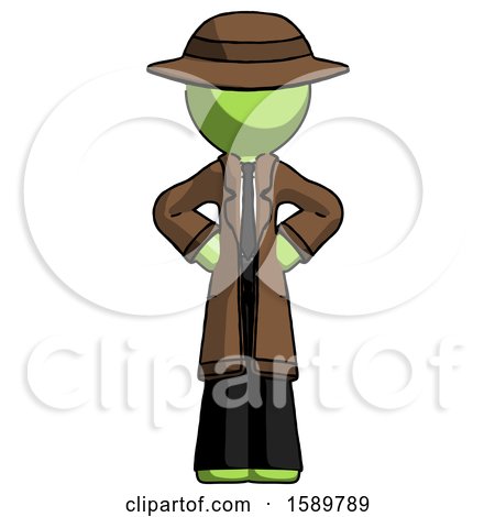 Green Detective Man Hands on Hips by Leo Blanchette