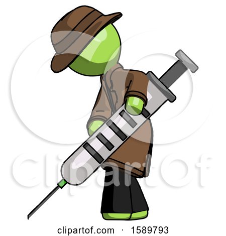 Green Detective Man Using Syringe Giving Injection by Leo Blanchette
