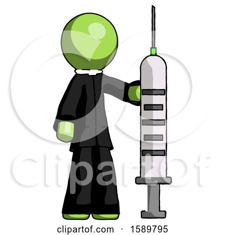 Green Clergy Man Holding Large Syringe by Leo Blanchette