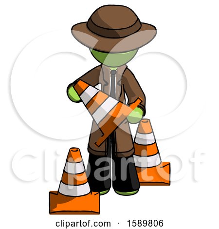 Green Detective Man Holding a Traffic Cone by Leo Blanchette