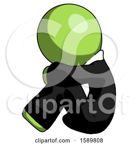 Green Clergy Man Sitting with Head down Facing Sideways Left by Leo Blanchette