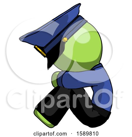 Green Police Man Sitting with Head down Facing Sideways Left by Leo Blanchette