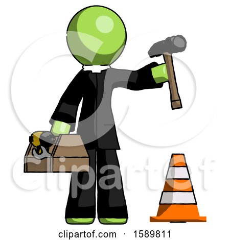 Green Clergy Man Under Construction Concept, Traffic Cone and Tools by Leo Blanchette
