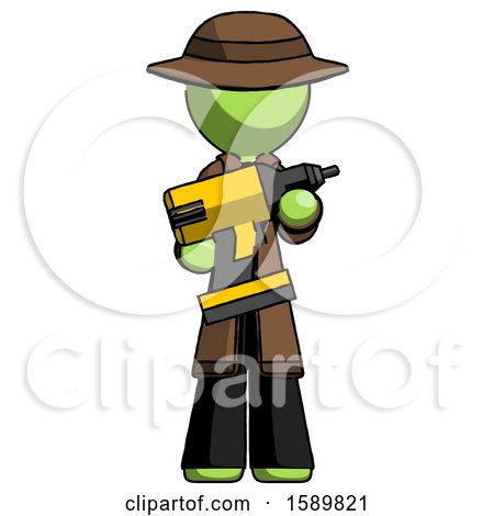 Green Detective Man Holding Large Drill by Leo Blanchette