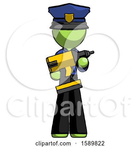 Green Police Man Holding Large Drill by Leo Blanchette