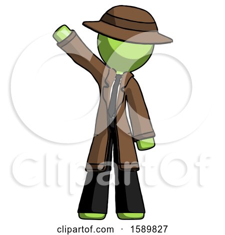Green Detective Man Waving Emphatically with Right Arm by Leo Blanchette
