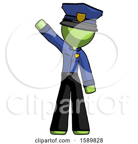 Green Police Man Waving Emphatically with Right Arm by Leo Blanchette