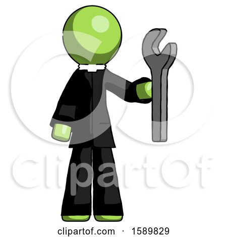 Green Clergy Man Holding Wrench Ready to Repair or Work by Leo Blanchette