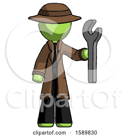 Green Detective Man Holding Wrench Ready to Repair or Work by Leo Blanchette