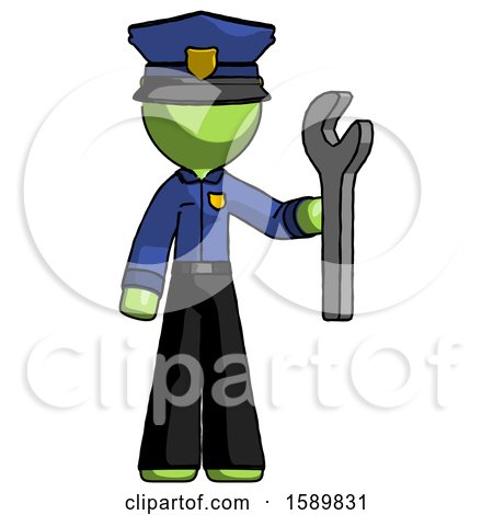 Green Police Man Holding Wrench Ready to Repair or Work by Leo Blanchette