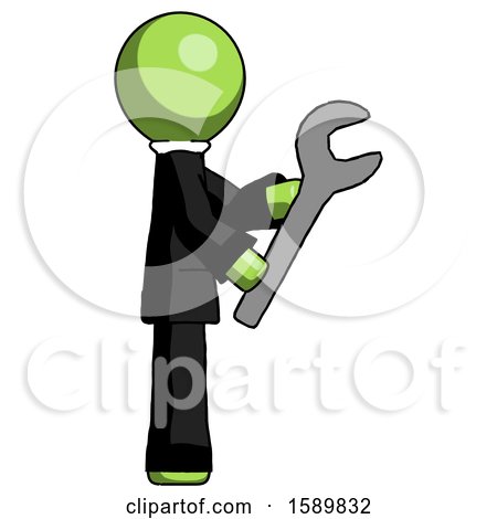Green Clergy Man Using Wrench Adjusting Something to Right by Leo Blanchette