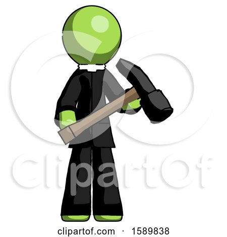 Green Clergy Man Holding Hammer Ready to Work by Leo Blanchette