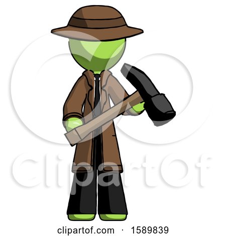 Green Detective Man Holding Hammer Ready to Work by Leo Blanchette