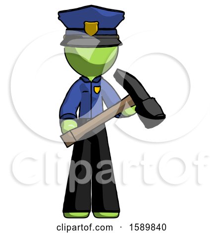 Green Police Man Holding Hammer Ready to Work by Leo Blanchette