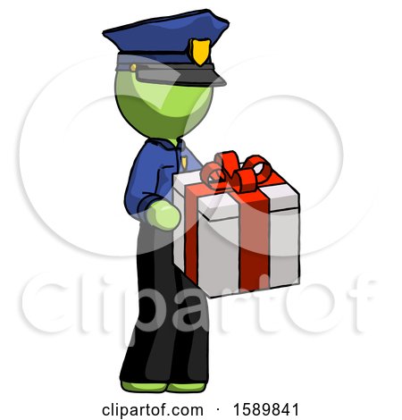 Green Police Man Giving a Present by Leo Blanchette