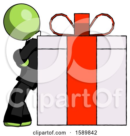 Green Clergy Man Gift Concept - Leaning Against Large Present by Leo Blanchette