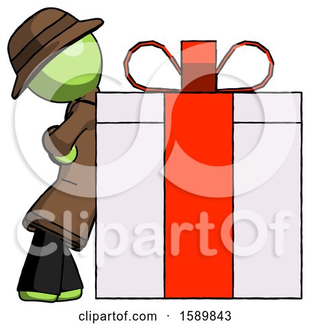 Green Detective Man Gift Concept - Leaning Against Large Present by Leo Blanchette