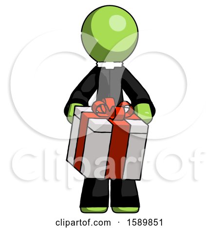 Green Clergy Man Gifting Present with Large Bow Front View by Leo Blanchette